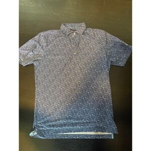 Johnnie O Polo Shirt Medium Blue Excellent Meridian Valley AOP Floral Golf Mens